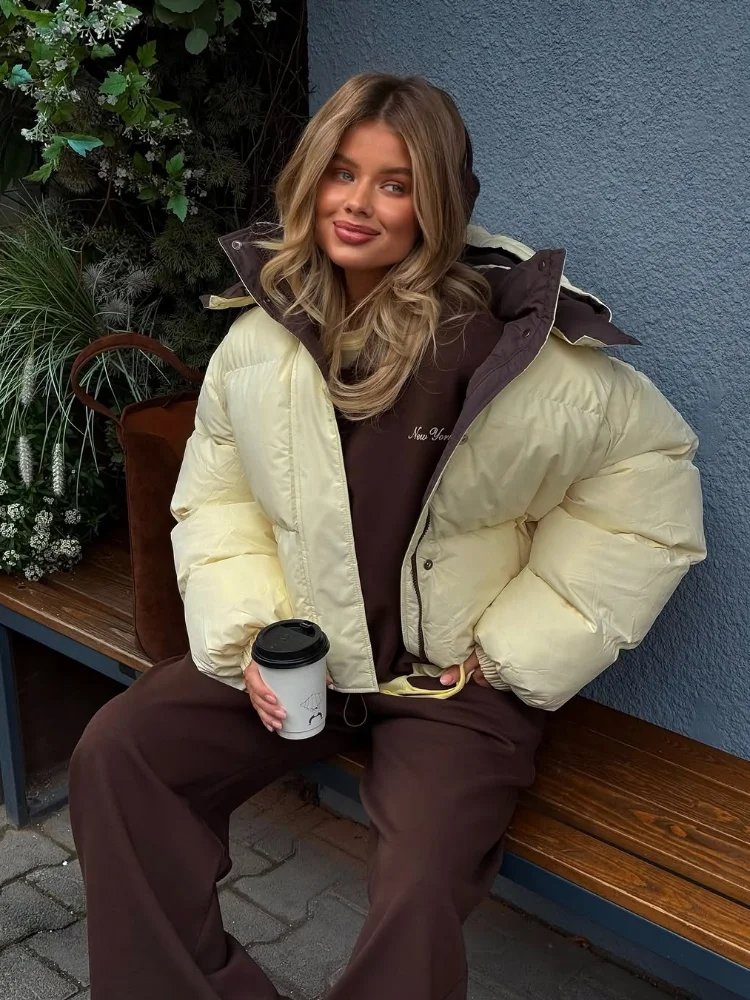 

Модное двустороннее короткое хлопковое пальто, женское повседневное свободное теплое пальто с воротником-стойкой на молнии, женская зимняя повседневная уличная одежда для поездок на работу