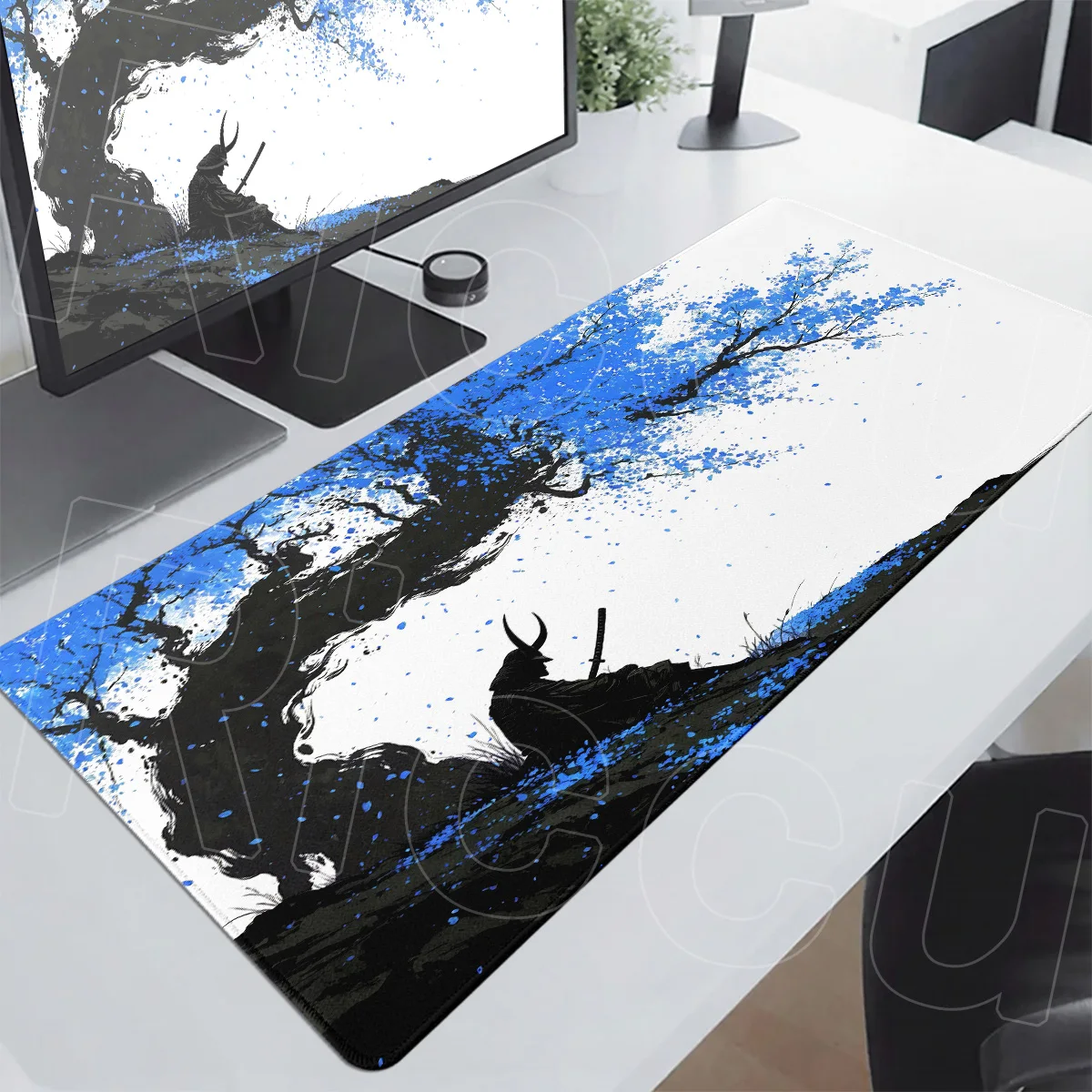 Samurai Warrior Under The Blue Sakura Tree Mousepads 90x40cm Gamer Keyboard Mouse Mat Laptops Office