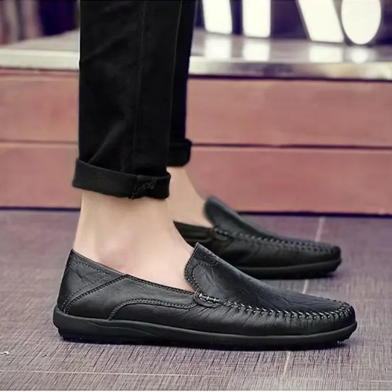 Shoes Men Leather Spring Loafers Slip on Business Casual Leather Shoes Classic Soft Moccasins Hombre Breathable Flats Shoes image 6