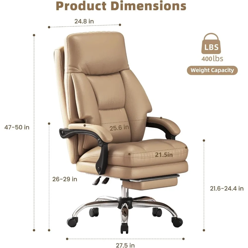 كرسي مكتب منزلي، 90 ° -160 ° كرسي مكتب تنفيذي عالي الظهر بوزن 400 رطل مع مسند للقدمين، مريح ومقاوم للخدش #2