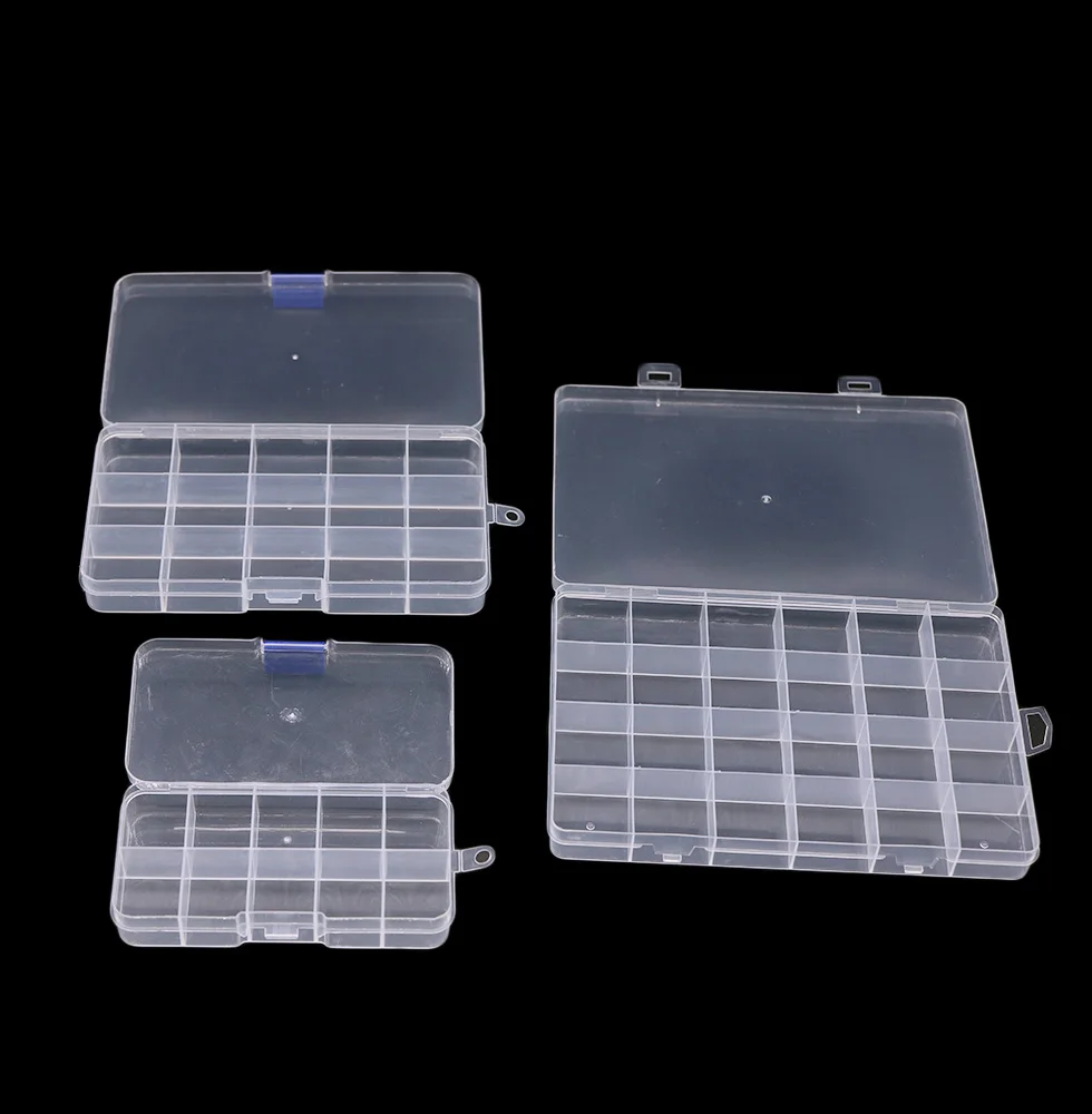 10/15/24 Fixed Grids Clear Plastic Storage Jewelry Box Compartment Container for Beads Crafts Jewelry Tackles Earring Box