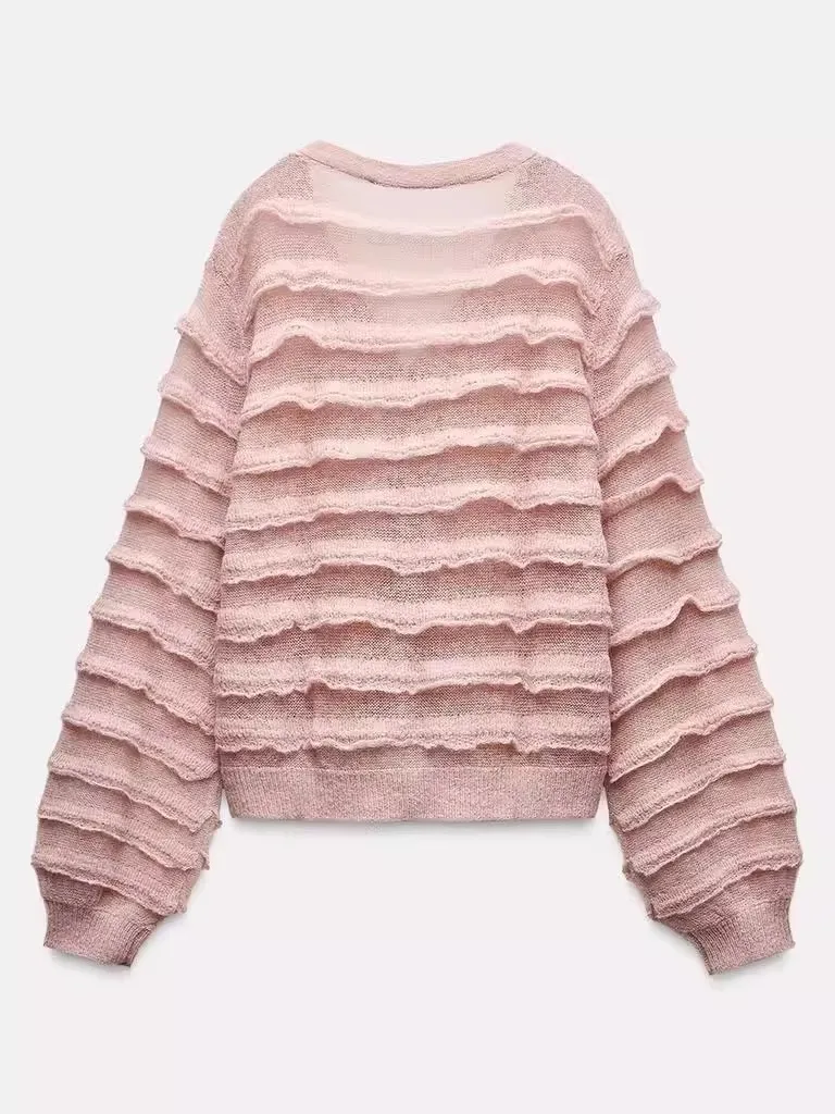

Autumn Winter New Women's Knitted Sweater Long Sve V-Ne Layered Decoration Sweet Sle Polyester Fiber Open Cardigan
