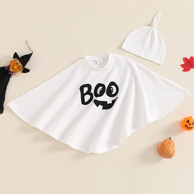 Kids Toddler Boy Girl Halloween Costumes Boo Ghost Cape White Hooded Cloak Poncho Boys Girls Costume Cosplay Outfit