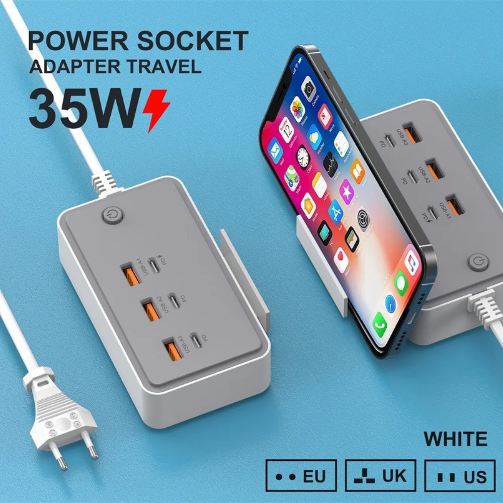 Charger Adapter Desktop Power Strip 35W 6 Ports USB C Charge