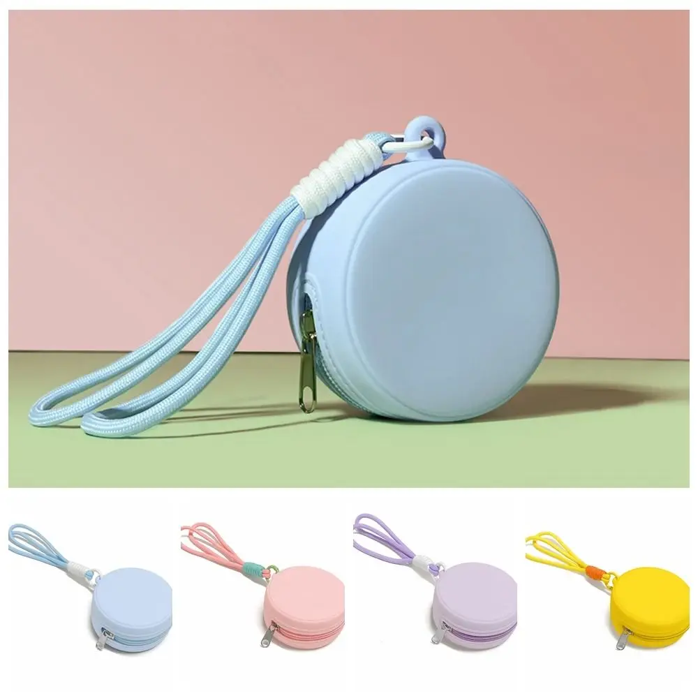 Small Multifunctional Silicone Earphone Bag Zipper Round Waterproof Coin Purse Portable with Rope Data Cable Storage Bag Man