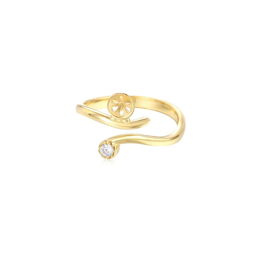 

Ring Blank for 6mm-8mm Round Beads or Pearls Gold Plated 925 Silver Zircon Ring Setting Adjustable Ring Base