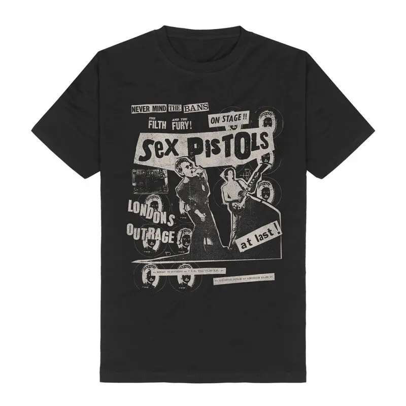 London's Outrage _ Sex Pistols camiseta de gran tamaño Y2k manga corta ropa de calle clásica moda algodón producto caliente camiseta transpirable