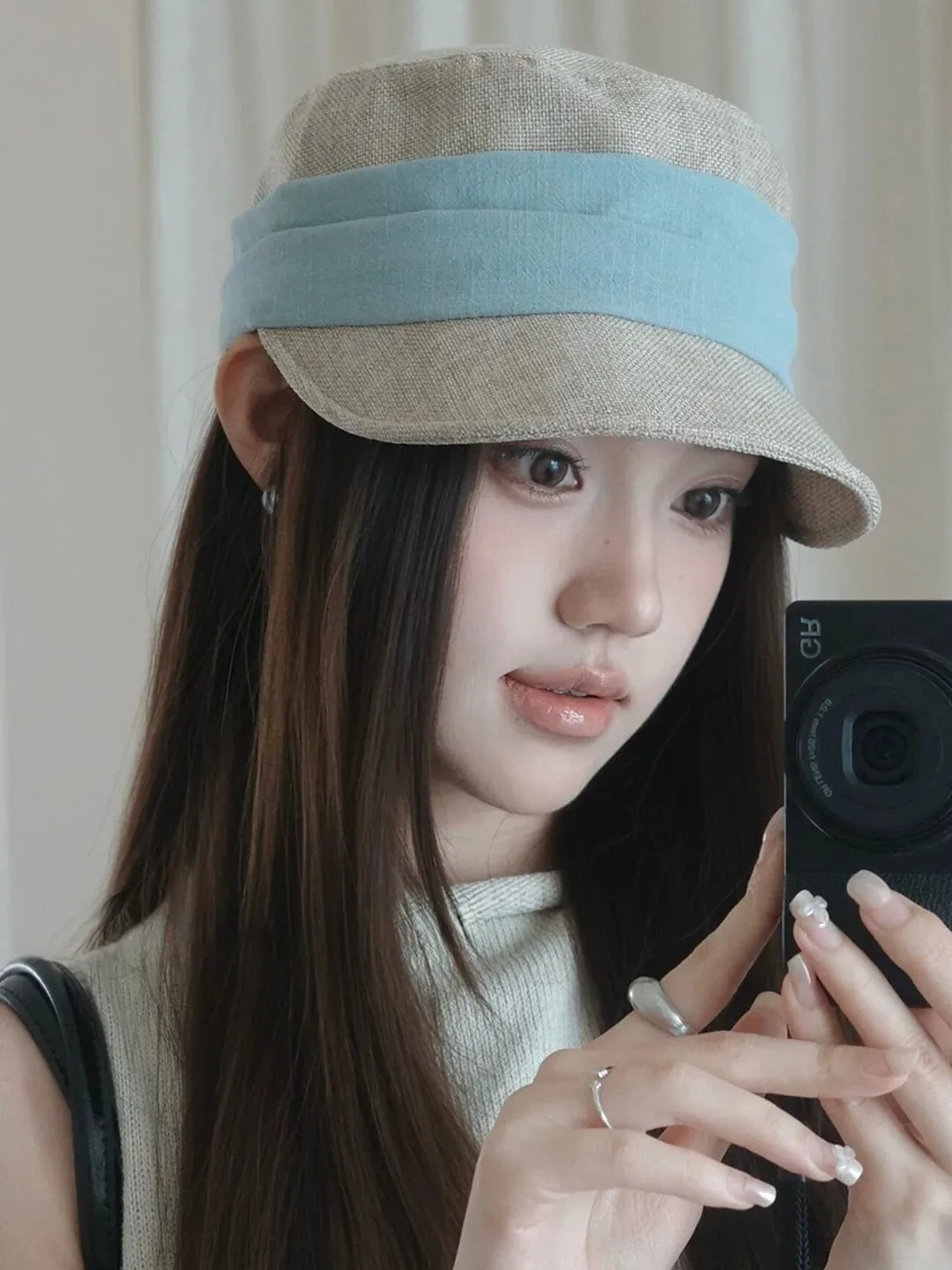 linen-hat-equestrian-style-women's-breathable-sunscreen-duckbill-cap-face-slimming-large-brim-hat-summer-fashion-accessories