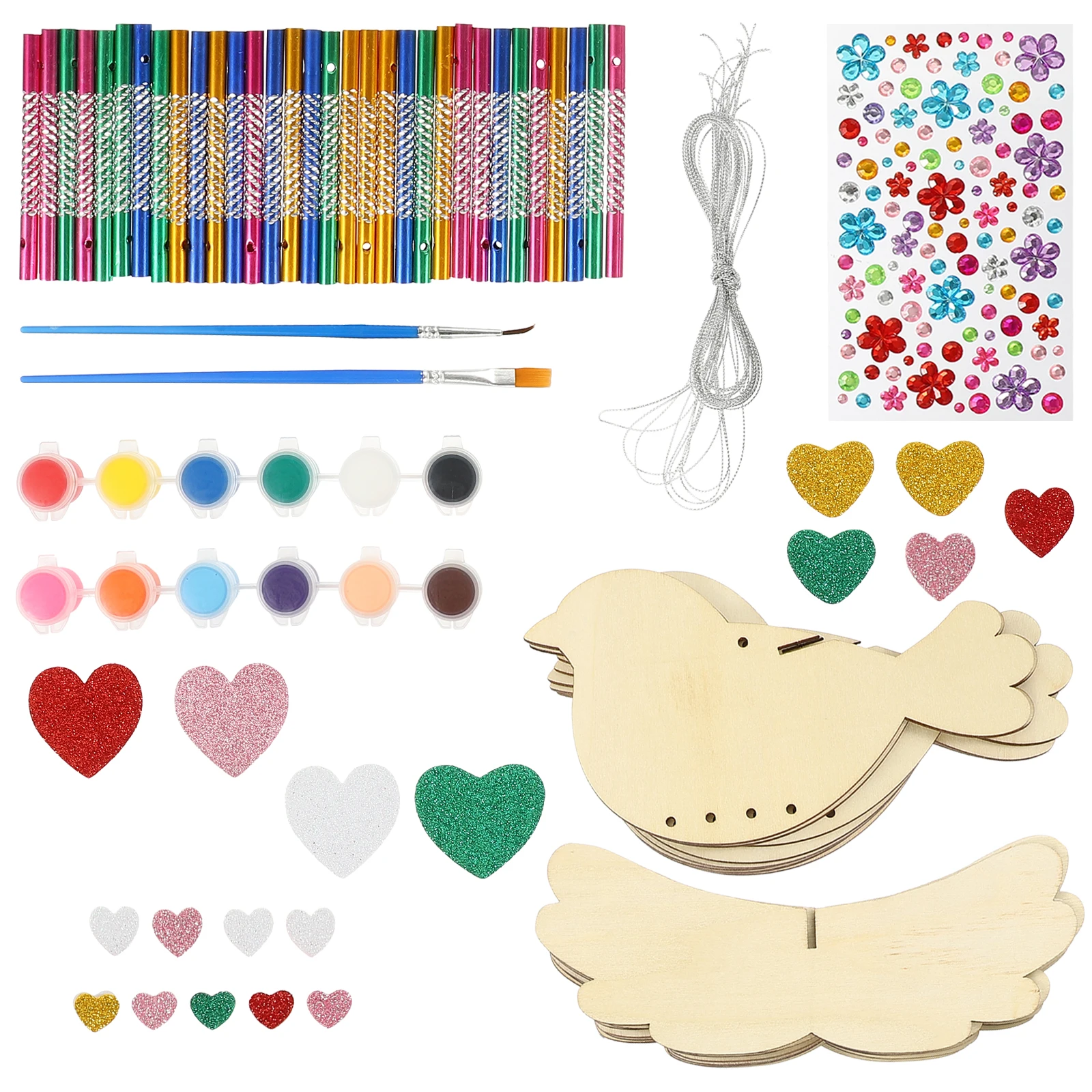

Unfinished Bird Wind Chime Kit DIY Wooden Wind Chimes Graffiti Craft Home Decor Balcony Hanging Reusable Material