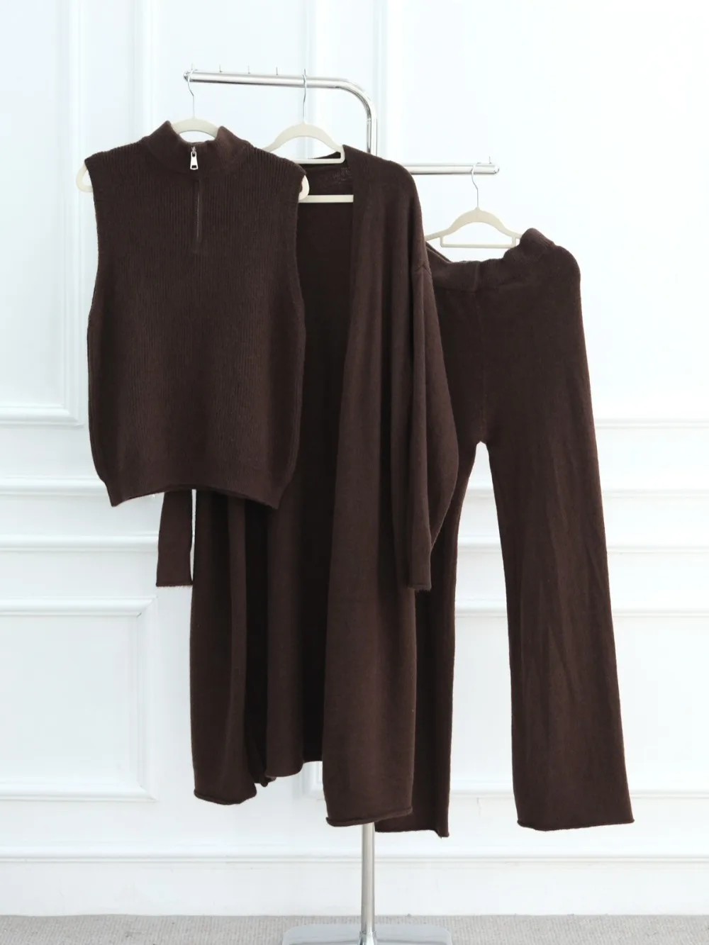 

Женский свитер, комплект из 3 предметов, вязаная куртка, жилет, кардиган, широкие брюки, мусульманские повседневные вязаные наряды, спортивный костюм, зимний трикотаж