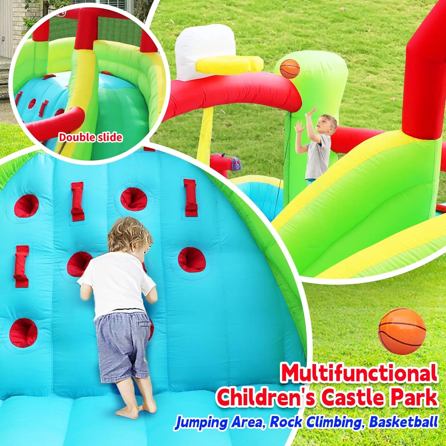 Inflatable Water Slide, 8 in 1 Bounce House with Double Long Slides, Jumping Castle for 4 Kids Ages 3-10, 520W Blower Waterslide view 4