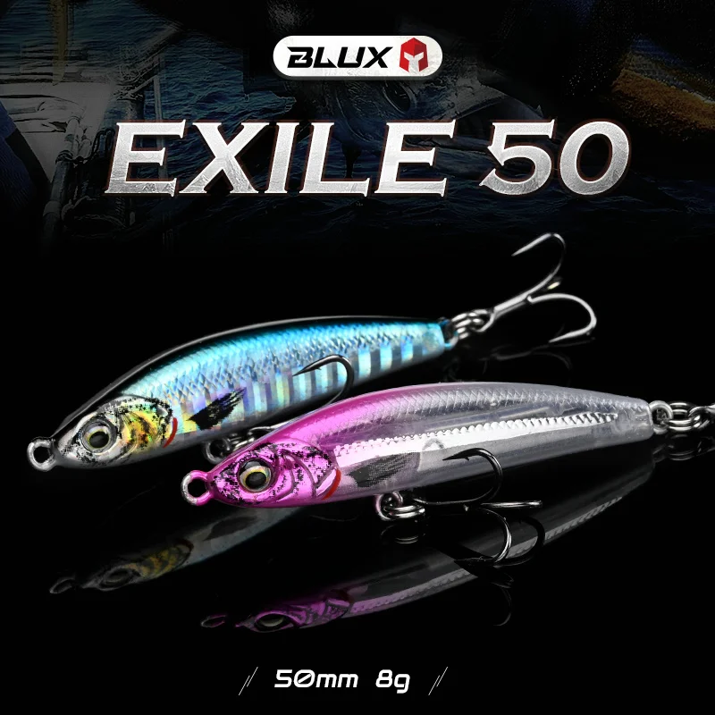 BLUX EXILE Fishing Lure, Lápis Gravidade Afundando, Heavy Stick, Água salgada Lipless Minnow Wobbler, Isca de plástico rígido, 50mm, 8g