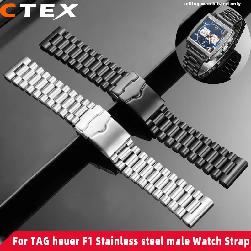 20 22mm links sólidos pulseira de metal para tag heuer pulseira de relógio extremidade plana implantação fivela aço inoxidável pulseira masculina