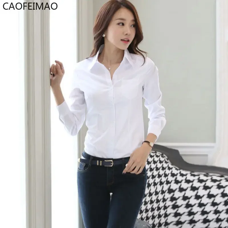 

Caofeimao Office Lady Formal Blouse Autumn Women Fromal Work Wear Long Sleeve Simple Shirt Slim Collar Blouse Casual Shirt Tops