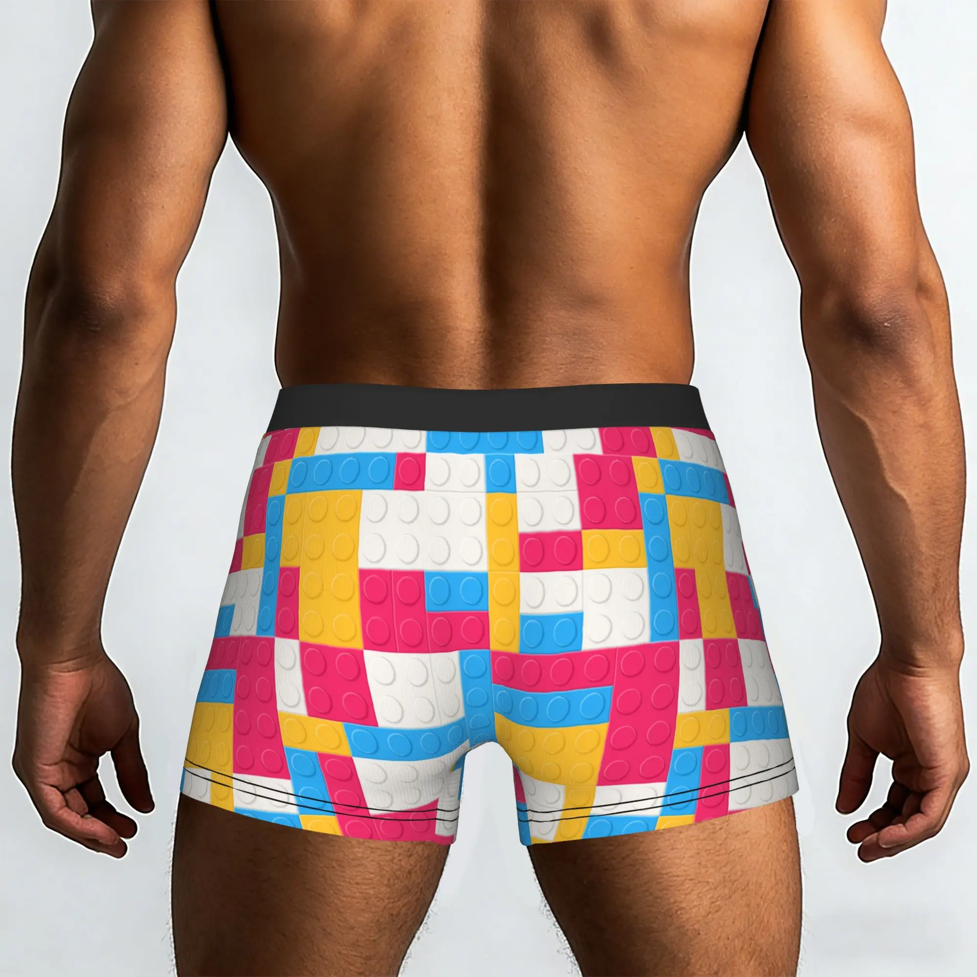 Custom Colorful Building Plastic Brick Toy Blocks Pattern Underwear Male Print Boxer Briefs Shorts Panties Breathable Underpants