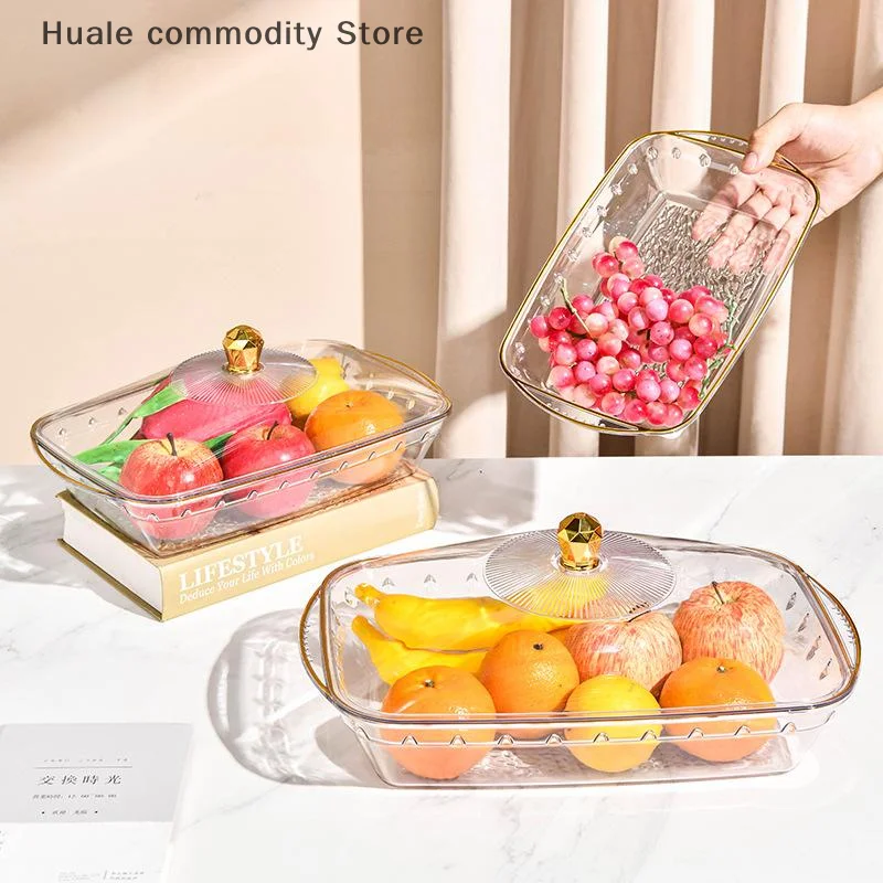 

Transparent Buffet Food Tray With Lid Drop-proof Food Storage Organizer Large Capacity Fruit Snacks Serving Platter