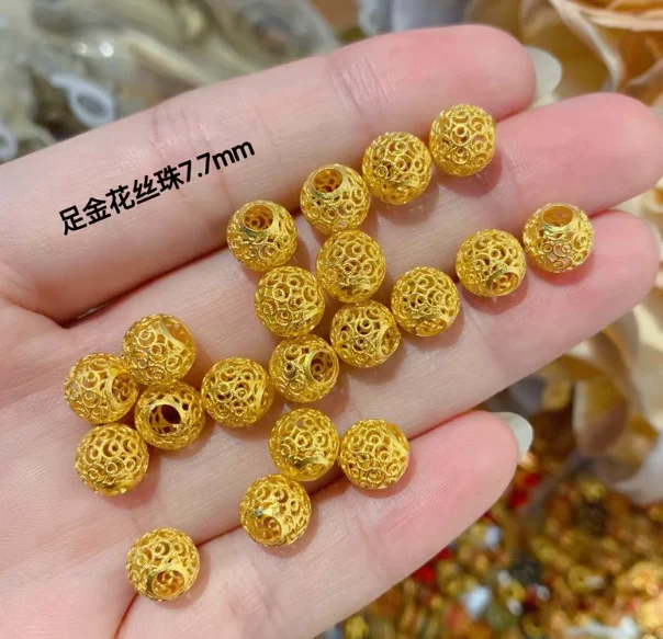 

999 real gold lace beads 24k pure gold balls hollow balls diy bracelet big hole loose beads