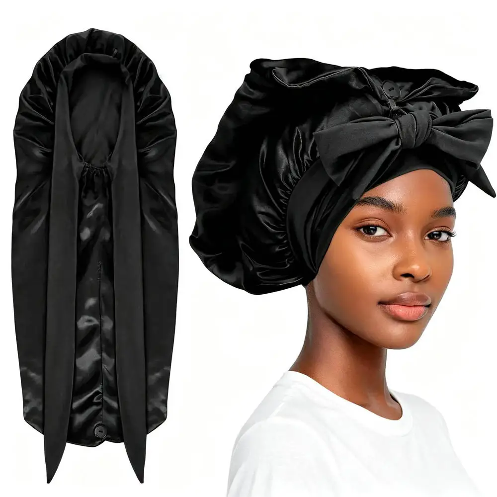 

Long Satin Bonnets for Women Silk Bonnet with Soft Elastic Band Sleeping Cap for Braids