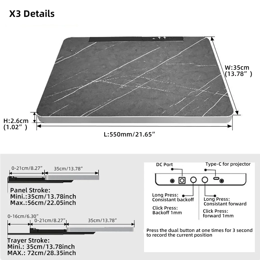 Projector Motorized Slider Tray, 200inch Automatically Retractable Tray Telescopic Design, Smart Syncs with Projector