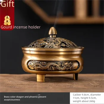 Antique Alloy Copper Tripod Dragon Phoenix Incense Burner Indoor Agarwood Sandalwood Mosquito Coil Incense Holder
