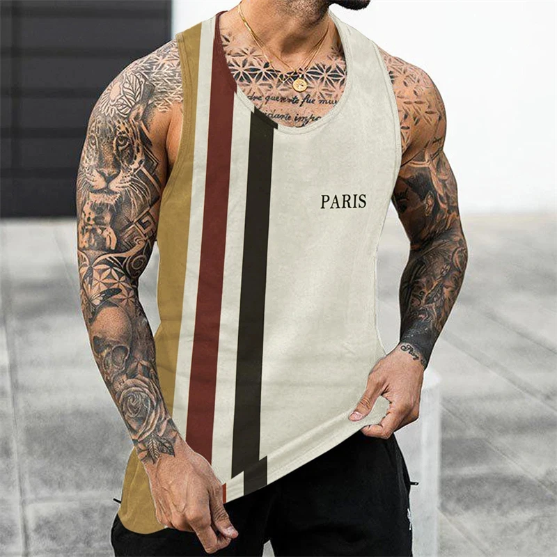 New Men\'s Vest Hip Hop Graffiti Print Sleeveless T-Shirt Fashion O Collar Breathable Sleeveless Vest Summer Fitness Comfort Top