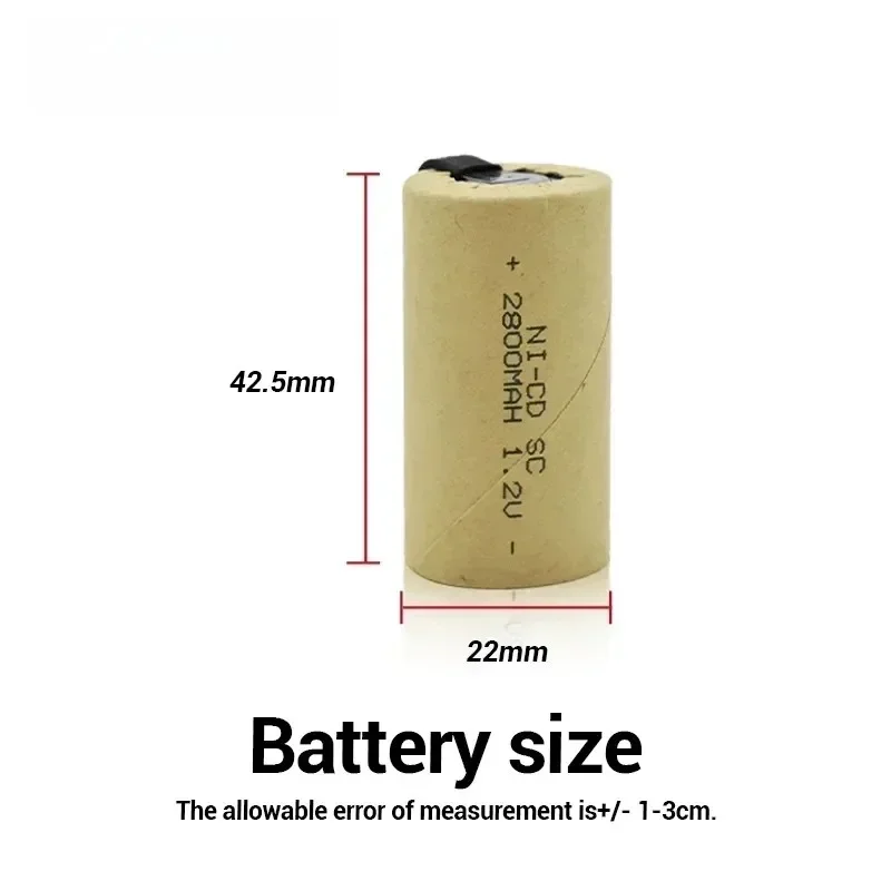 Screwdriver Battery SC (NiCad, 2800mAh, 1.2V) with Solder Tabs 1-20PCS