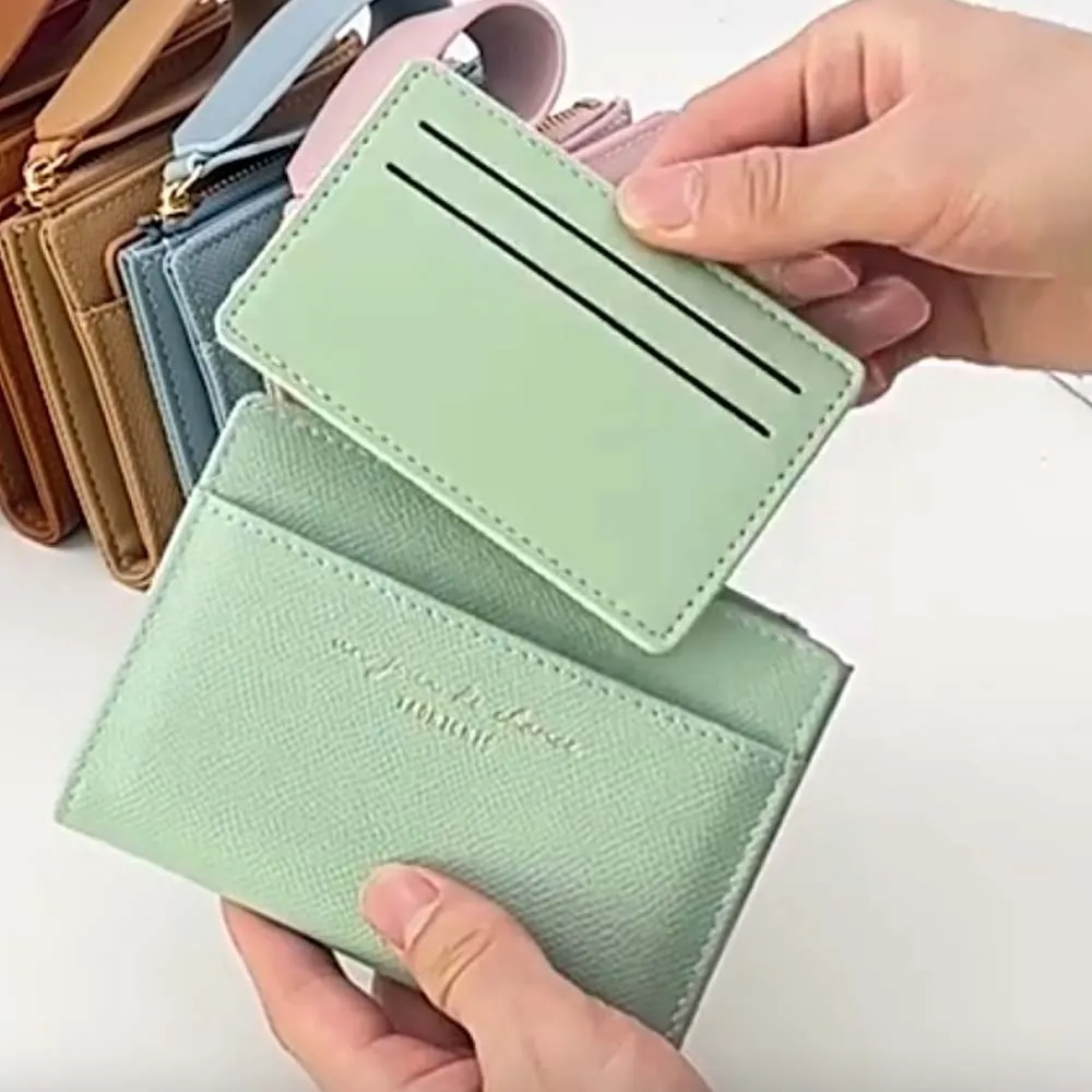 

Portable Women Folding Wallet PVC Snap Button Solid Color Card Bag Anti-Splash Water Classic Lady Short PU Purse Business