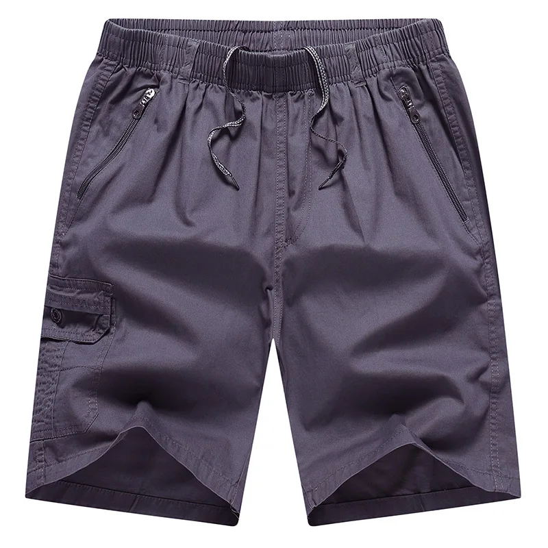 MAIDANGDI-Puro algodão Workwear Shorts dos homens, roupas masculinas extragrandes, bolsos grandes, tecido respirável, calças de 5 peças, monocromático