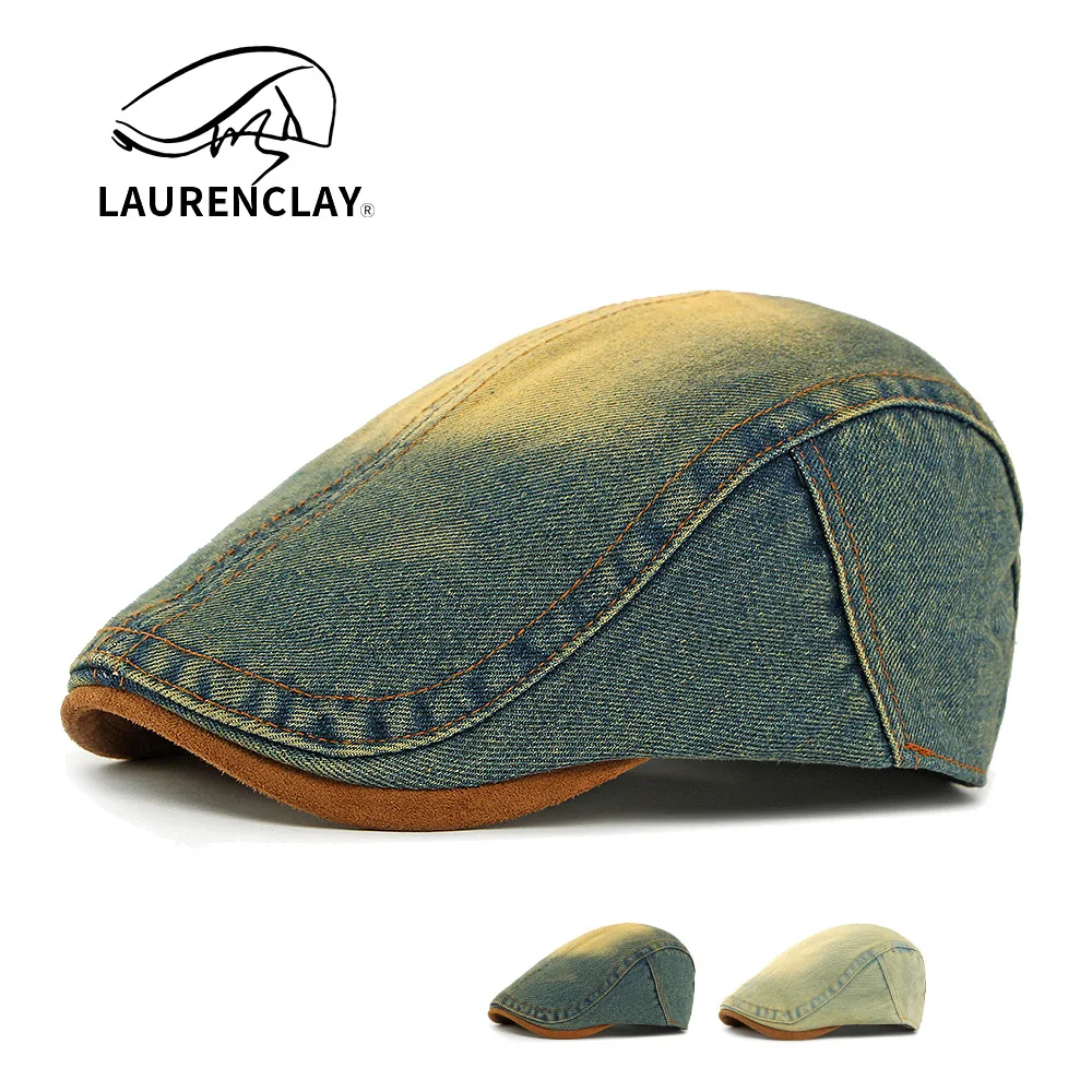 

Vintage Hat Men's Beret British Retro Forward Cap Women's Street Reversible Cap Washed Denim Cap