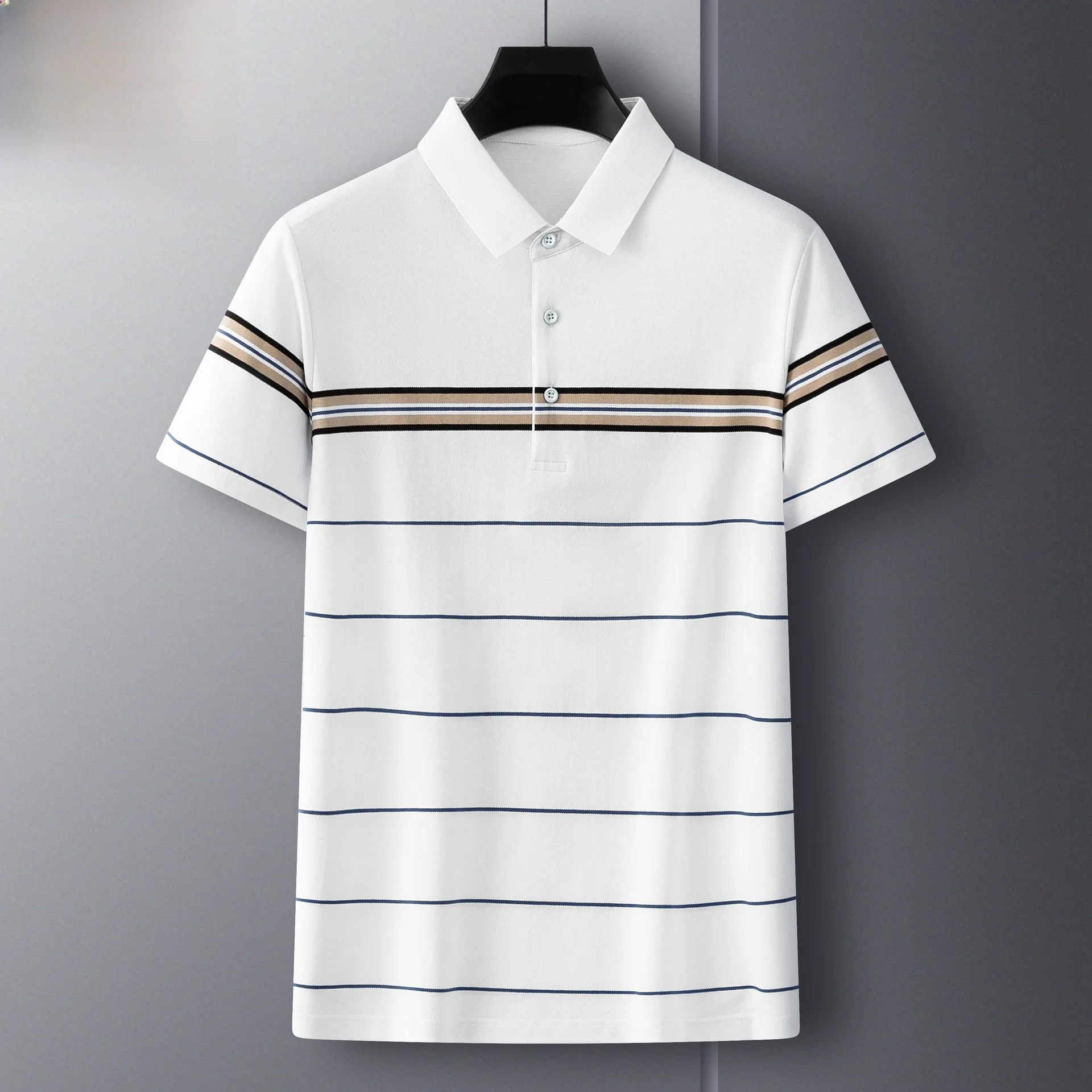 

Men's Pure Cotton Short Sleeve Shirt White Striped T-Shirt Casual Fashion Basic Fit Print Design Spring Summer Top