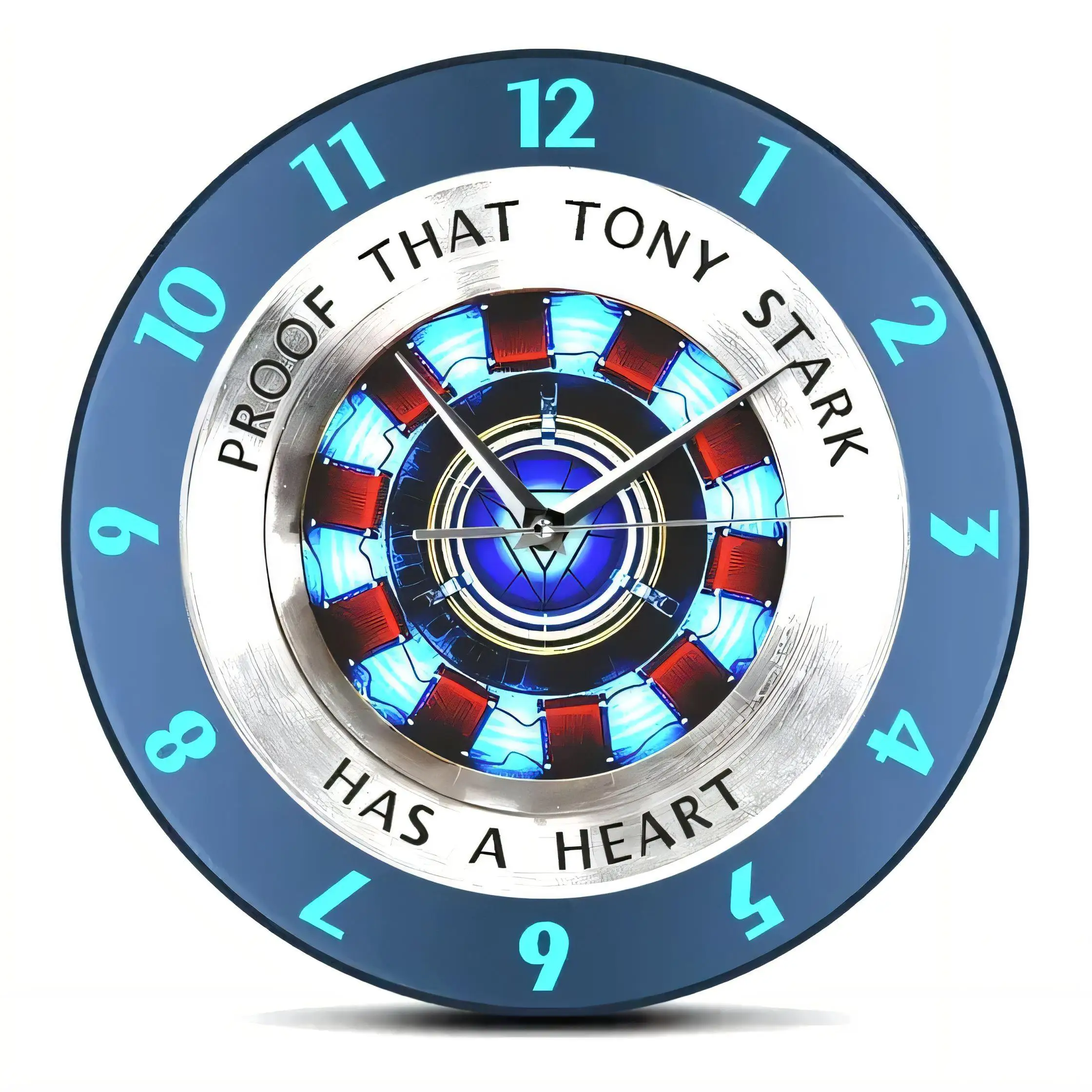 Arc Reactor Wall Clock  Tony Stark Heart Decor Modern Tech Home Office Silent Non Ticking Battery Operated