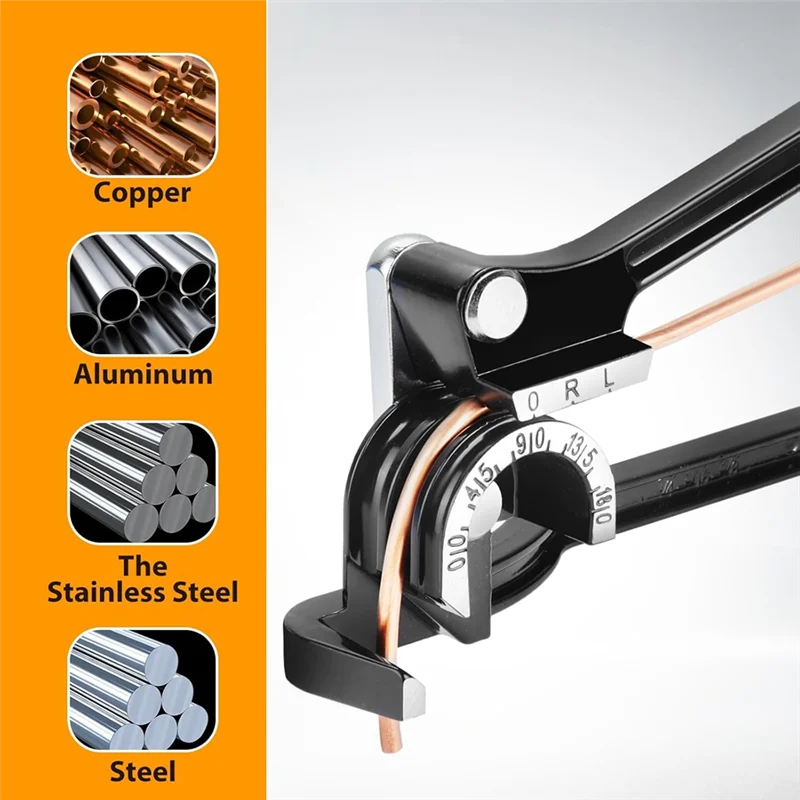 -Coladora de tubos A14E - Dobladora de tubos 3 en 1 de 180 grados adecuada para doblar tubos de cobre, latón y acero de 1/4 pulgadas, 5/16 pulgadas, 3/8 pulgadas OD