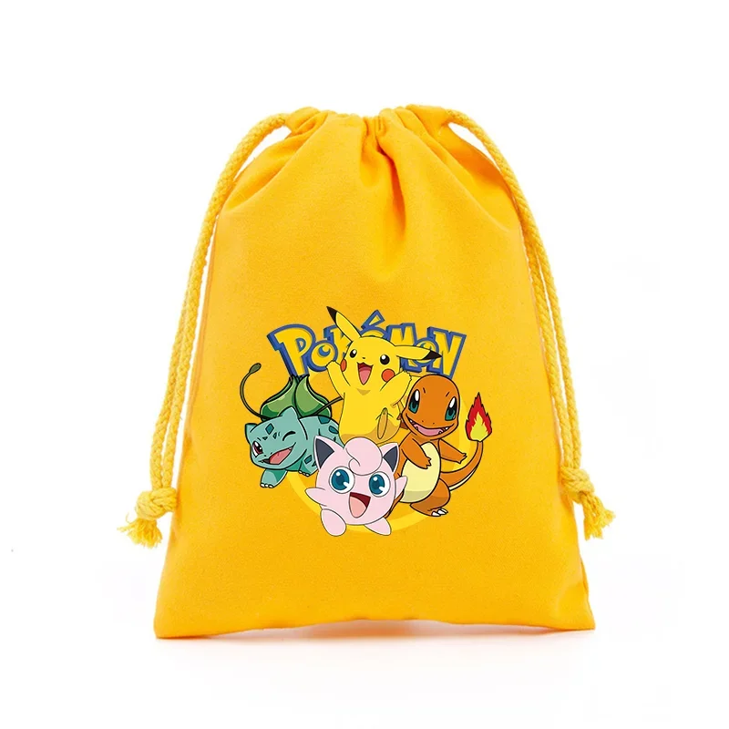 Pokemon Drawstring Bag Pikachu Color Jewelry Bags Cotton Tote Organizer Portable Handbags Canvas Grocery Shopping Bag Foldable