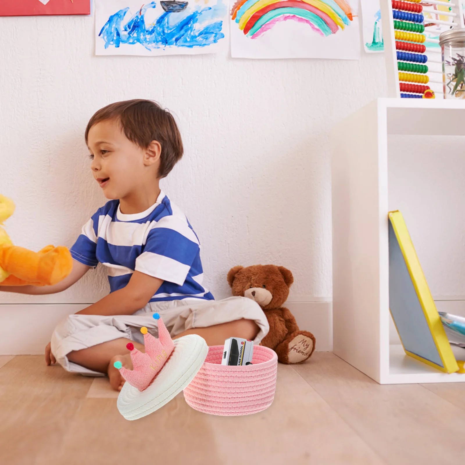 

2pcs Small Storage Basket Round Woven Cotton Rope Basket Lid For Home Organization Key Organizer Desktop Shelf Decorative Box