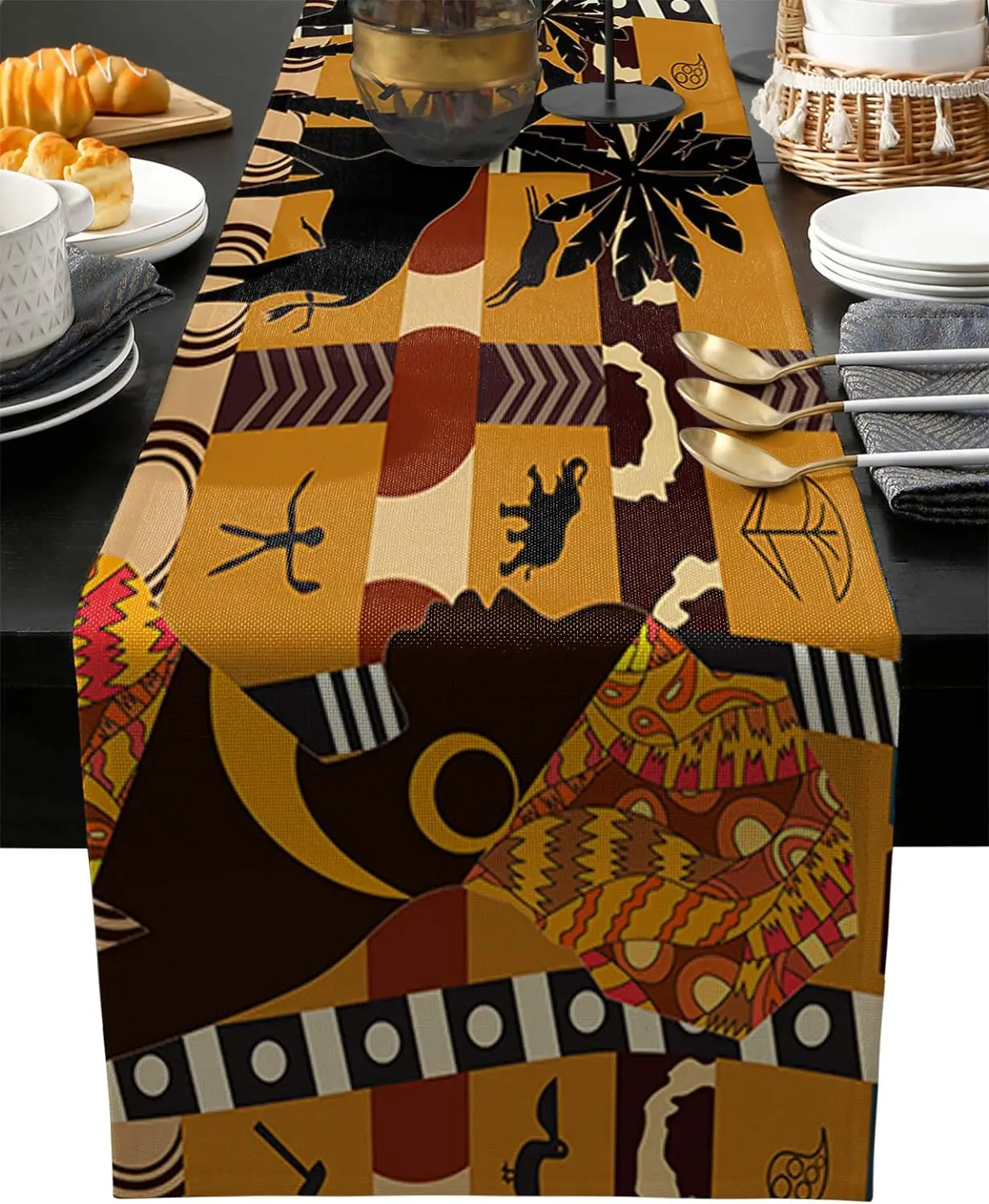 African Black Woman Linen Table Runners Dresser Scarf Table Decor Reusable Farmhouse Table Runners Holiday Party Decorations