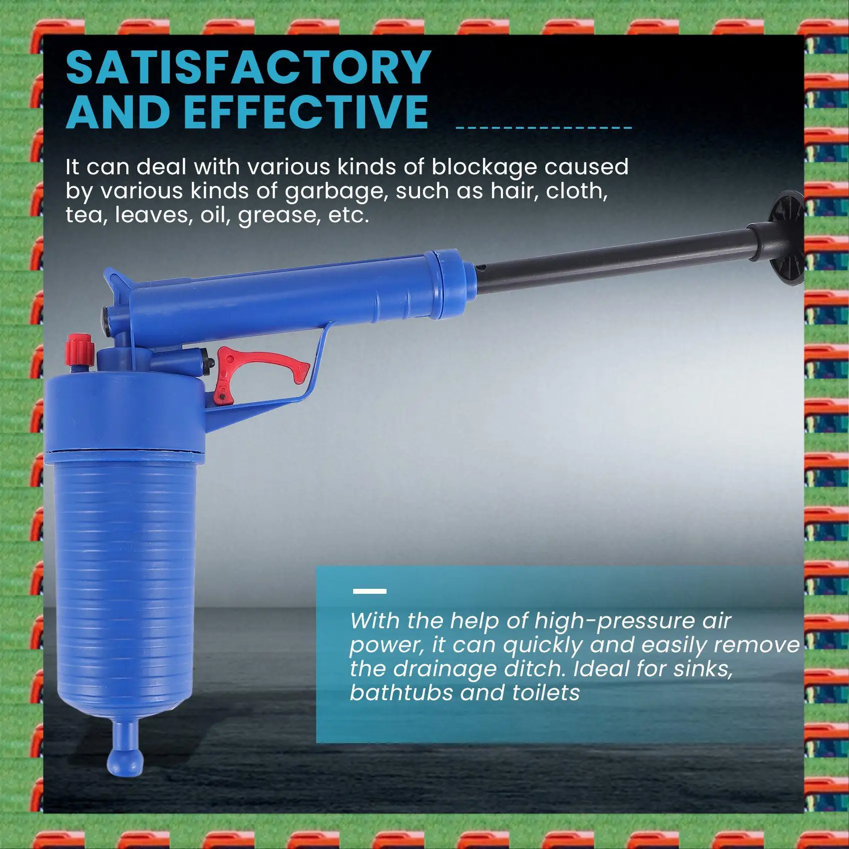 

ABMO Air Power Drain Gun High Pressure Powerful Manual Sink Plunger Opener Cleaner Pump For Bath Toilets Bathroom Shower Kitchen