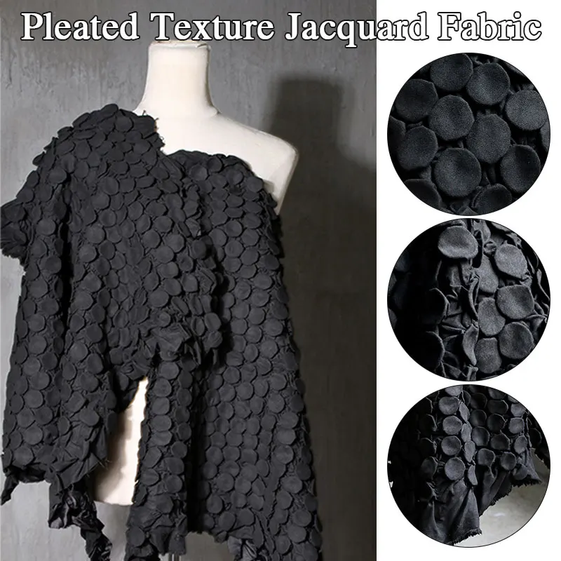 Creative Handmade Pleated Fabric Black Round Texture Designer Jacquard Fabric for Sewing Diy Garment Fabric Polyester Material