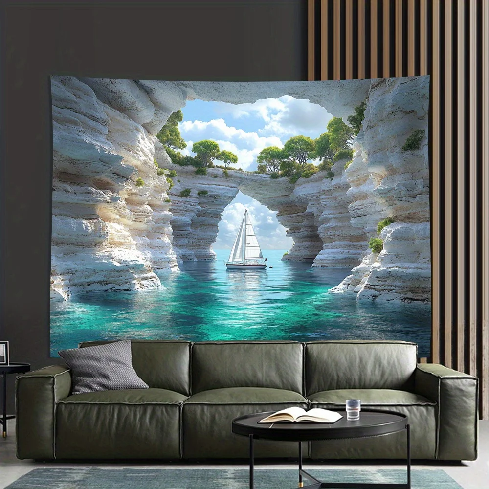 Cliff Bay Theme Digital printing polyester wall hanging tapestry decorative Living room bedrooms Office background gift