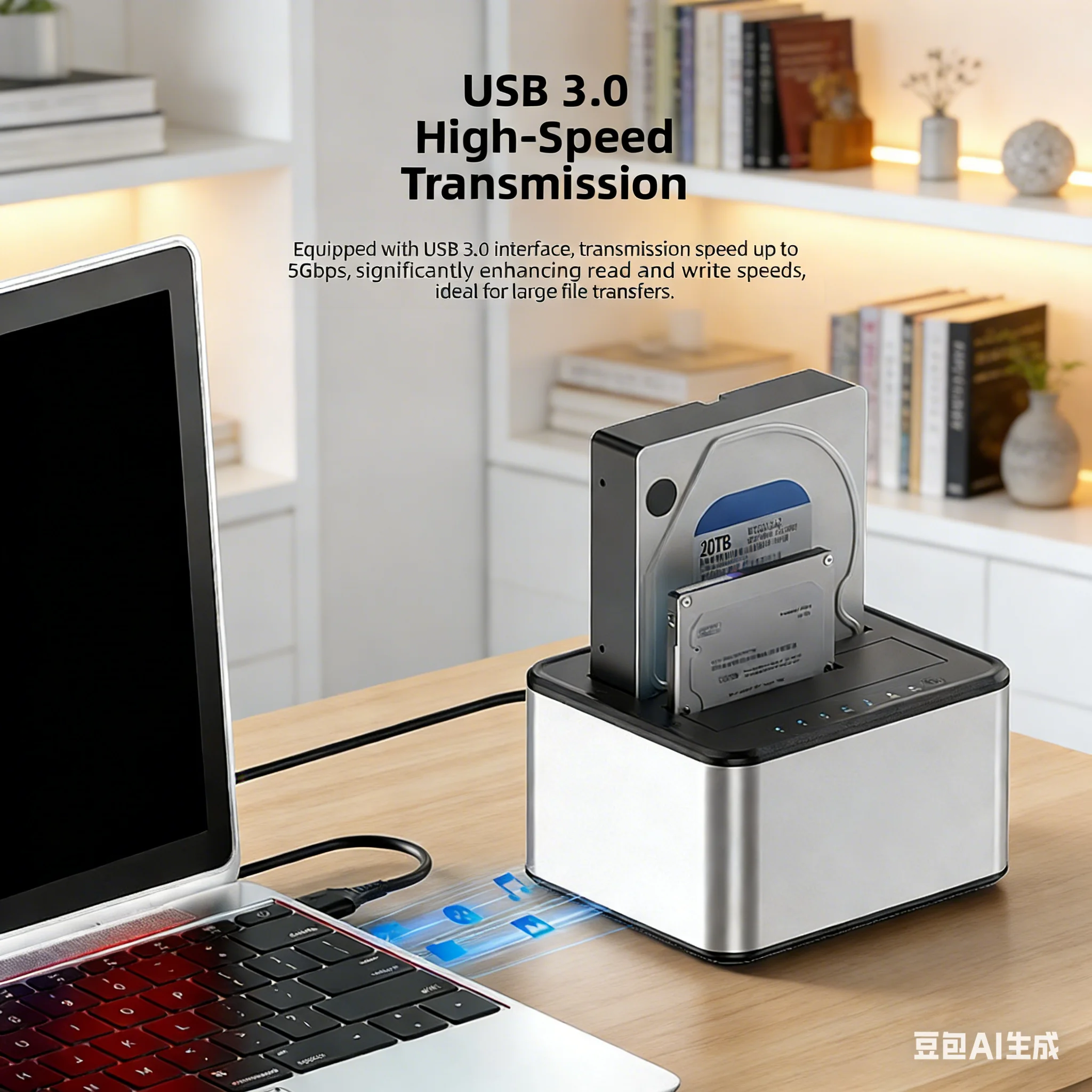 

База для жесткого диска 2.5/3.5 дюйма, 40 ТБ, USB 3.0, 360 ° Корпус для двух SSD-накопителей с охлаждением и функцией клонирования в одно касание