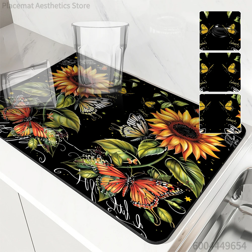 Coffee Cup Drying Mat Silhouette Non-slip Absorbent Mat Diatoms Tableware Kitchen Counter Drain Mat Coffee Bar Drain Mats
