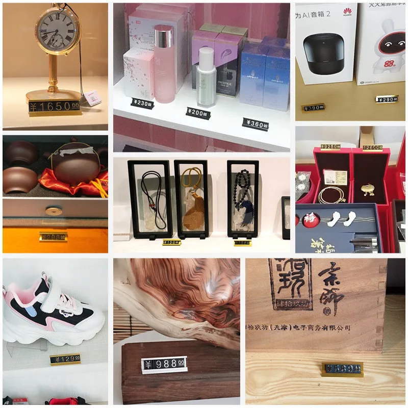 10 Sets Aluminum Base Adjustable Number Jewelry Wine Pricing Cube Tags Mini Price Label Sign Holder Display Stand