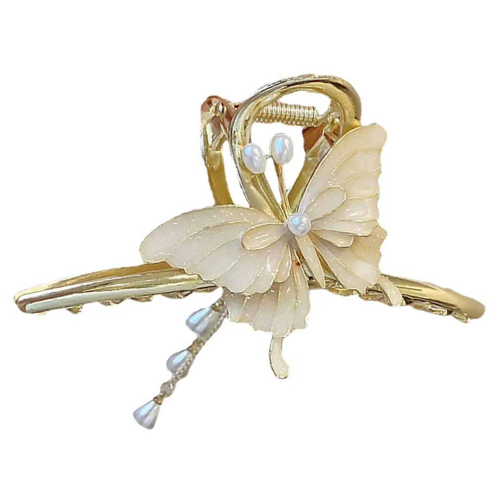 

Butterfly Hair Clip Pearl Tassel Alloy Decorative Claw Clip Elegant Lightweight Hair Accessory for Women Daily Hairstyling