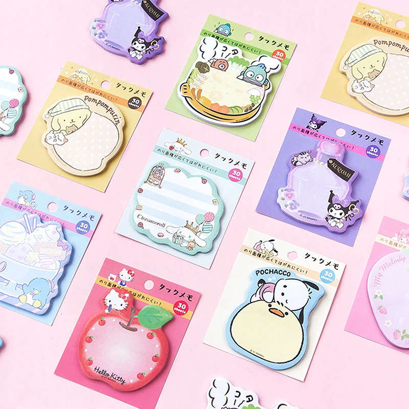 

30 листов Kawaii Sanrio, Hello Kitty удобная книга Mylody Kuromi Cinnamoroll Липкие заметки симпатичная наклейка Блокнот студенческие канцелярские принадлежности