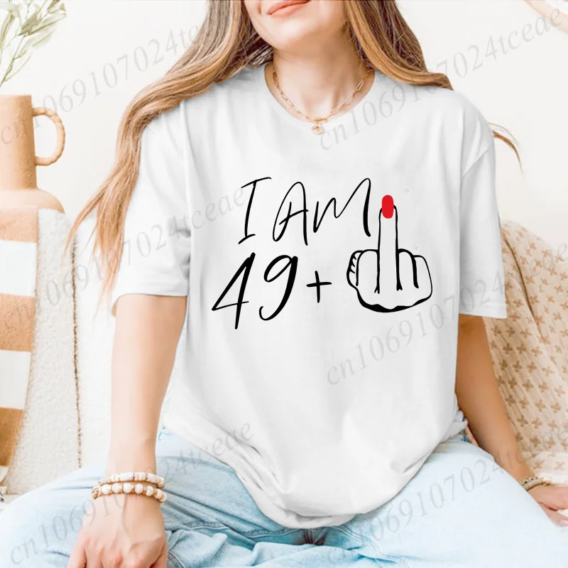 Ropa de calle Harajuku para mujer, camiseta gráfica 'I Am 49 Plus', Top de moda con dedo medio, ropa estética informal FG01