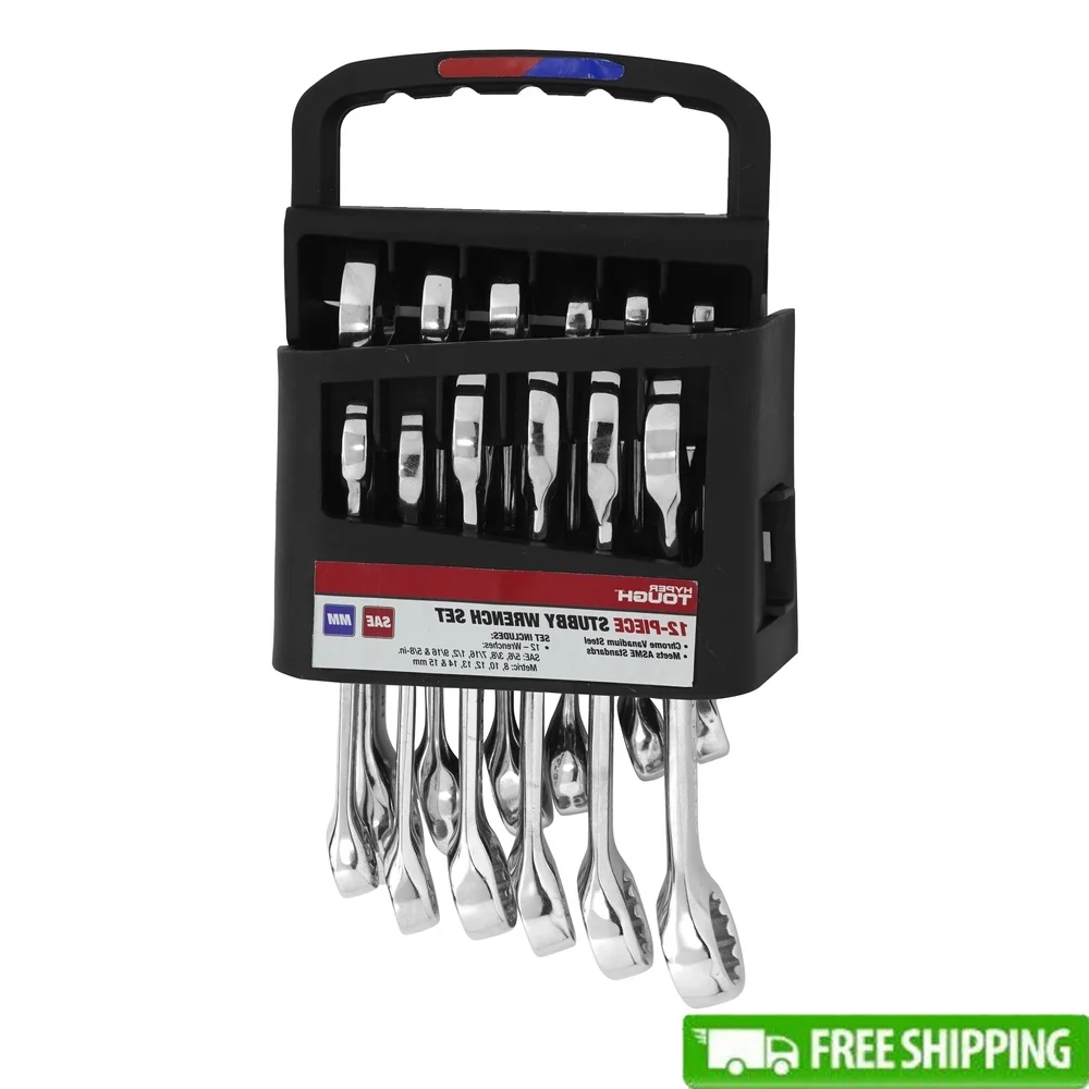 

12 Piece Metric Stubby Wrench Set Chrome Vanadium Steel Heat Treated Mirror Polished Precision Machined Rustproof Tool Set