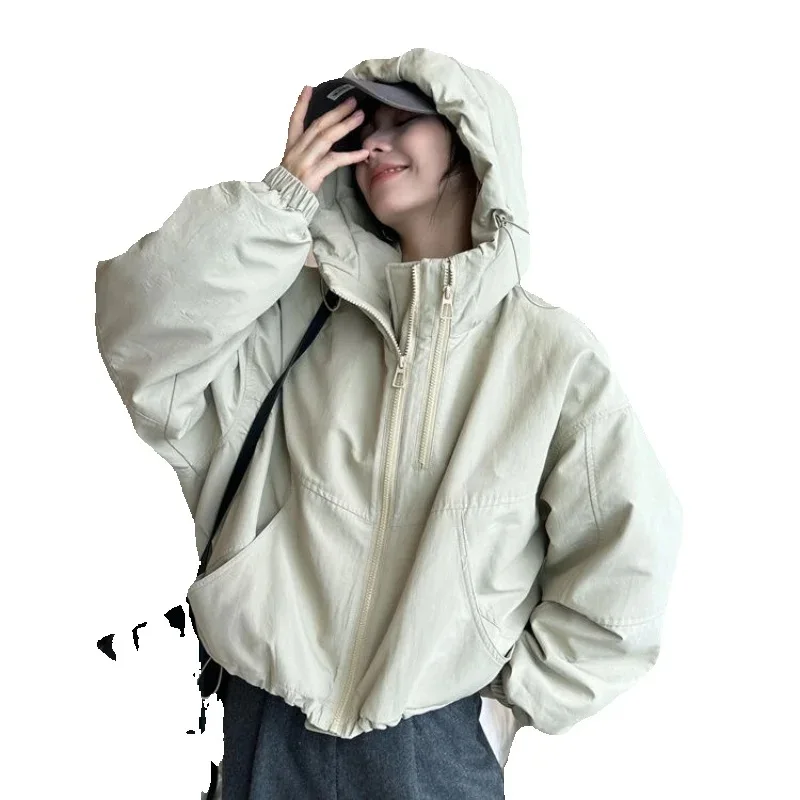 

Autumn Winter Thicken Cotton Coat Women 2025 New Fashion Loose Casual Hooded Cotton Jacket Vogue Double Zipper Outerwear Female