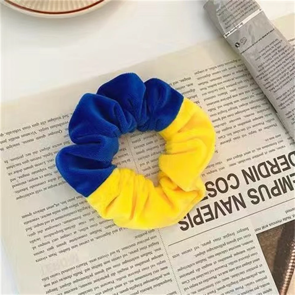 1pcs Velvet Hair Ties Women Silk Scrunchie Elastic Handmade Blue And Yellow Hair Band Ponytail Holder Headband Hair Accessories