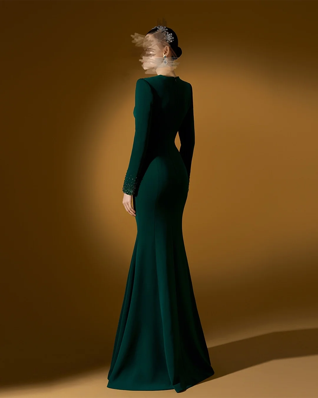 Meetlove Vネックフルスリーブマーメイドグリーンフロアレングスビーズ装飾エレガントなイブニングガウン、女性用カスタムプロムドレス