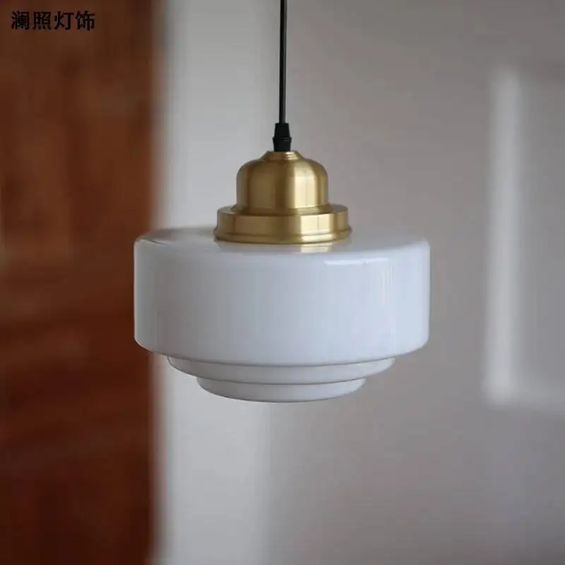 French Vintage Brass Pendant Light with Milky Glass, Elegant Chandelier Style for Cafe Bar & Bedroom Ceiling Free Shipping