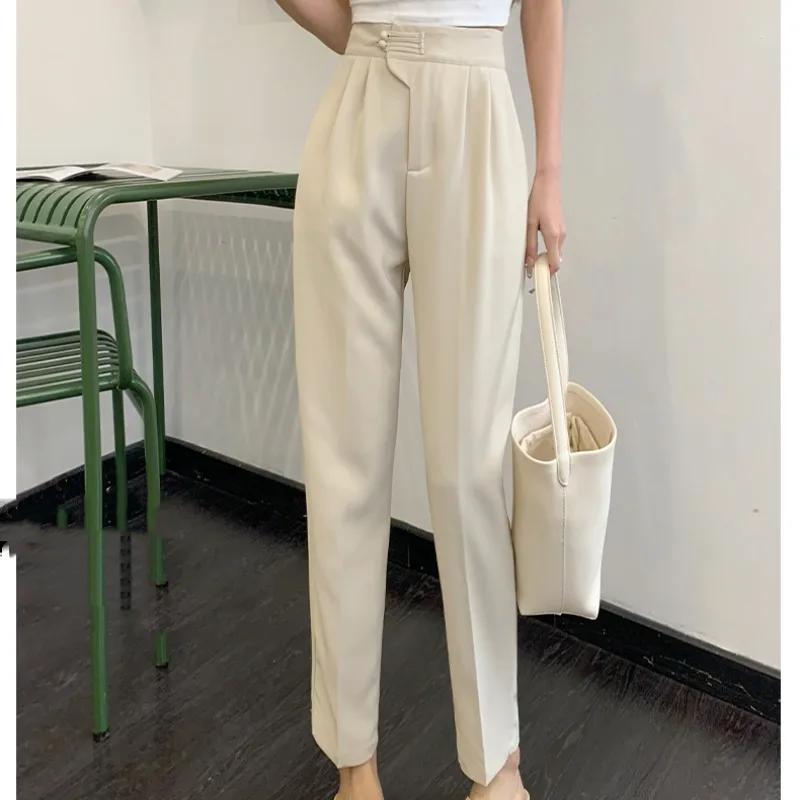 

Women's 2024 Spring and Summer New Chinese Style Button Formal High Waist Solid Color Draping Small Foot Straight Trousers Pants